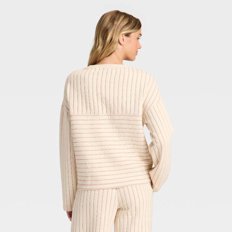 slide 2 of 3, Women's Quilted Lounge Sweatshirt - Auden™ Cream M, 1 ct