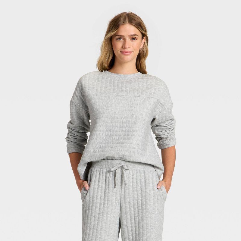 slide 1 of 3, Women's Quilted Lounge Sweatshirt - Auden™ Gray XS, 1 ct