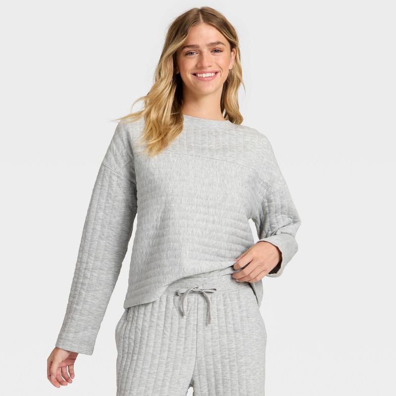 slide 3 of 3, Women's Quilted Lounge Sweatshirt - Auden™ Gray XXL, 1 ct