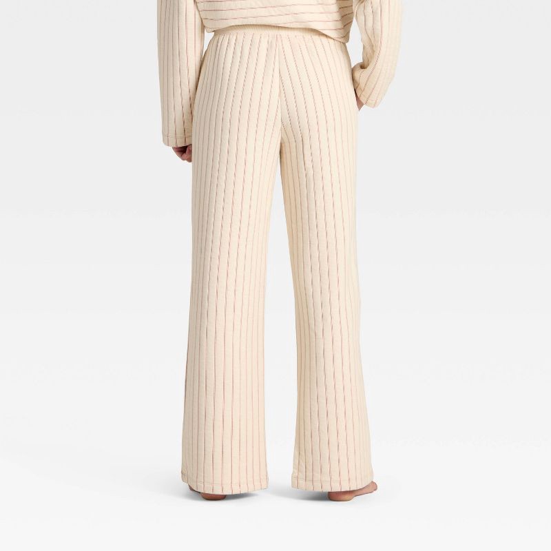 slide 2 of 3, Women's Quilted Wide Leg Lounge Pants - Auden™ Cream L, 1 ct