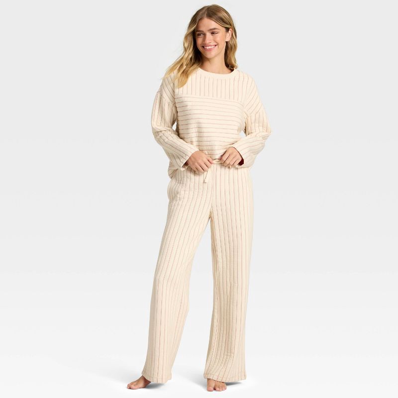 slide 3 of 3, Women's Quilted Wide Leg Lounge Pants - Auden™ Cream L, 1 ct