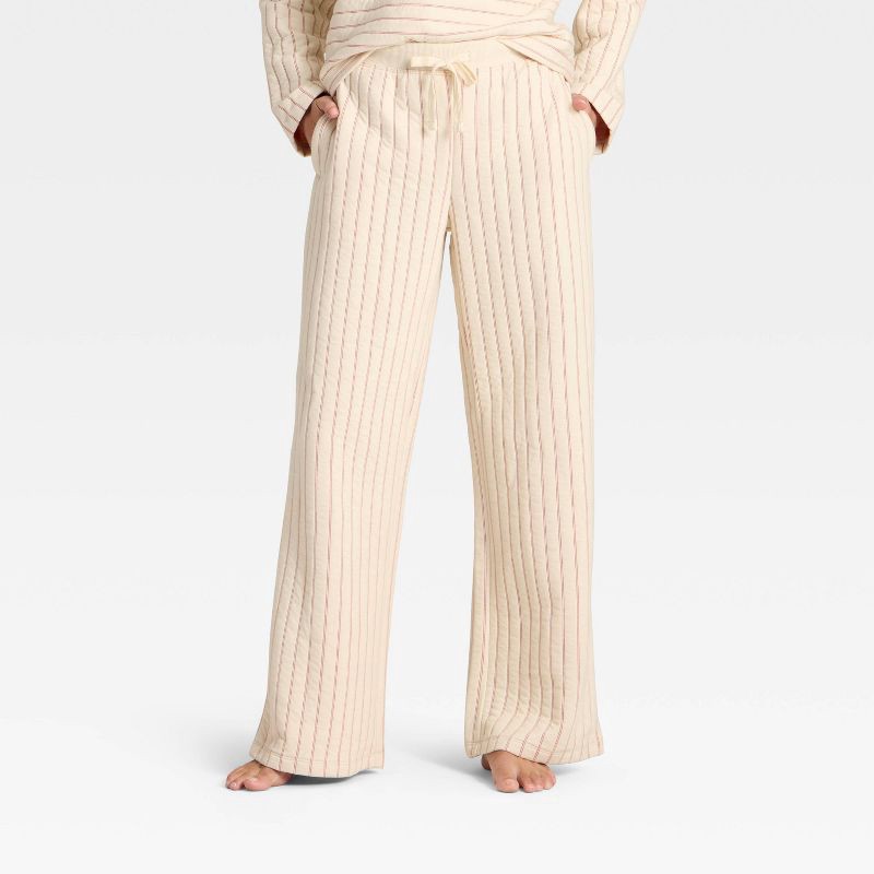 slide 1 of 3, Women's Quilted Wide Leg Lounge Pants - Auden™ Cream L, 1 ct