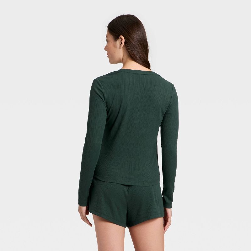 slide 2 of 3, Women's Ribbed Long Sleeve Shirt and Shorts Pajama Set - Auden™ Green XXL, 1 ct
