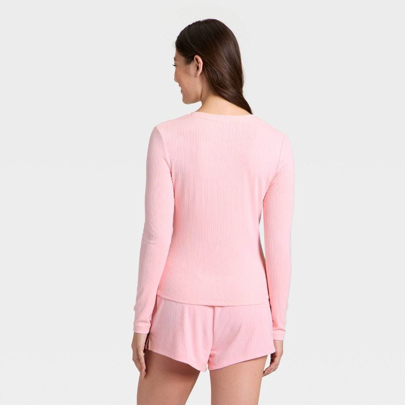 slide 2 of 3, Women's Ribbed Long Sleeve Shirt and Shorts Pajama Set - Auden™ Pink S, 1 ct