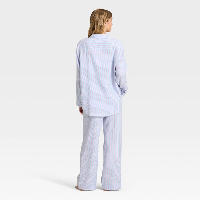 slide 2 of 3, Women's Flannel Long Sleeve Button Down Shirt and Pants Pajama Set - Auden™ Blue/Red Stripe L, 1 ct