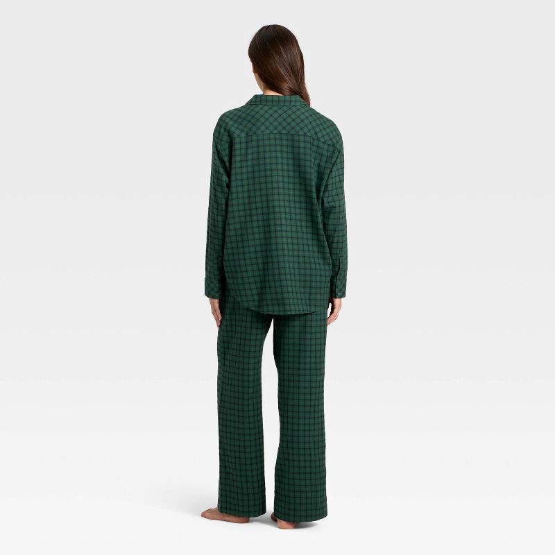 slide 2 of 3, Women's Flannel Long Sleeve Button Down Shirt and Pants Pajama Set - Auden™ Green Plaid M, 1 ct