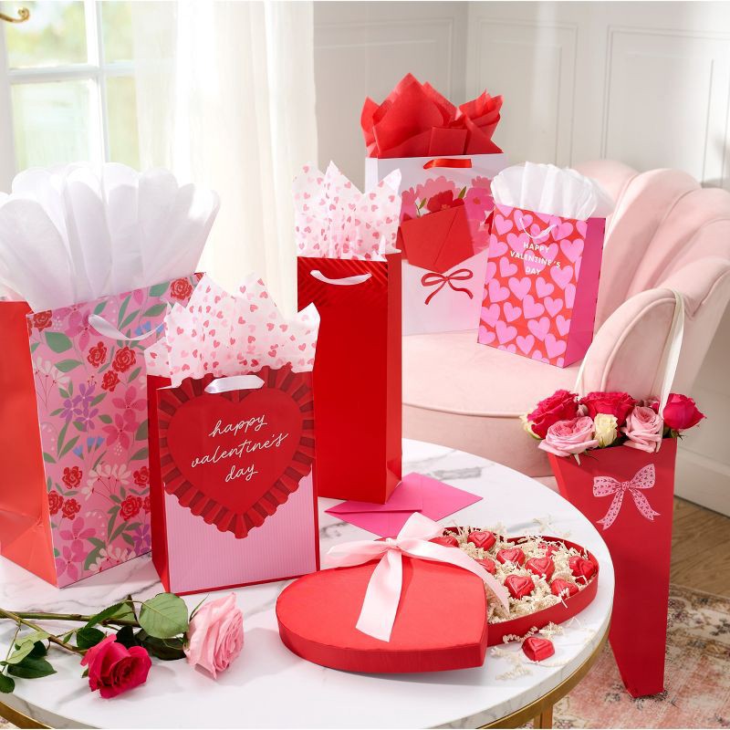 slide 6 of 6, American Greetings Valentine's Day Combo Medium Gift Bag Floral with Tissue Paper, 1 ct