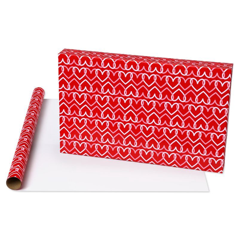 slide 3 of 5, American Greetings 96"x30" Valentine's Day Wrapping Paper Heart Chain 20 sq ft, 20 sq ft
