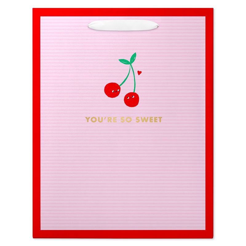slide 2 of 5, American Greetings Valentine's Day Large Gift Bag Cherries on Pink, 1 ct