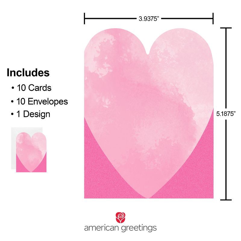 slide 2 of 5, American Greetings 10ct Blank Valentine's Day Card Pack with Envelopes, Pink Watercolor Heart, 10 ct