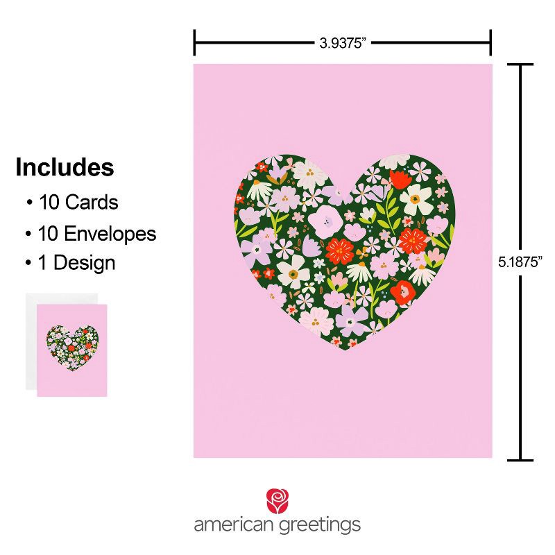 slide 2 of 5, American Greetings 10ct Spring Blank Note Cards Floral Heart, 10 ct