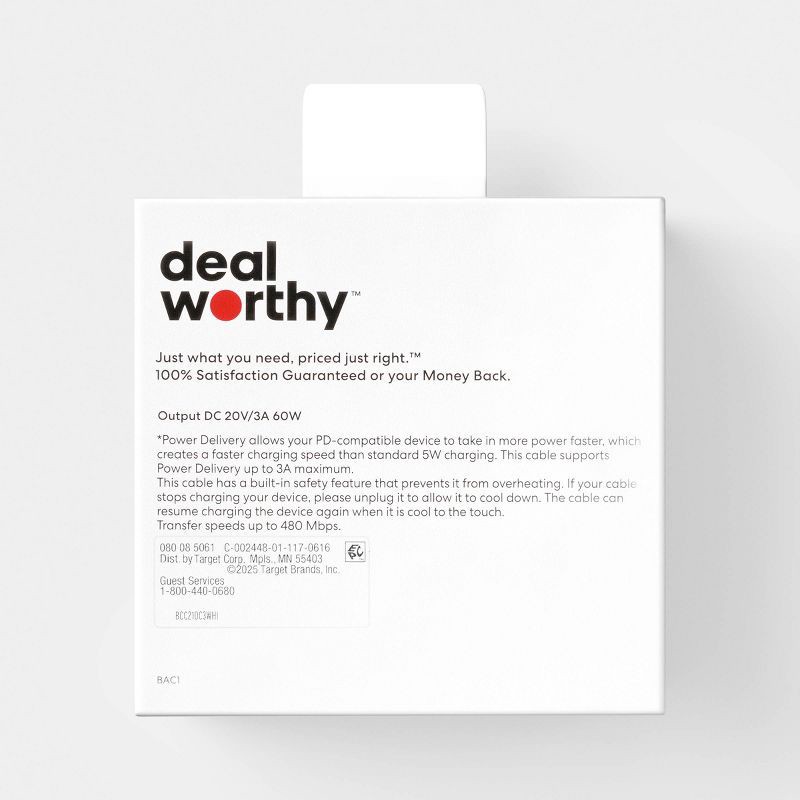 slide 3 of 3, 10ft USB C to USB C 3pk Charging Cable - dealworthy™ - White, 10 ft, 3 ct