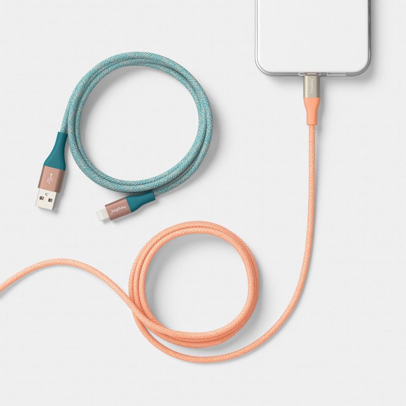 slide 2 of 3, 6ft USB-A to Lightning Braided Cable 2pk - heyday™ Deep Sage Peach, 6 ft, 2 ct