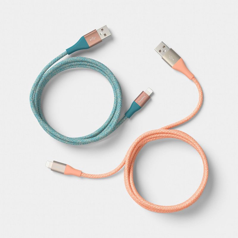 slide 3 of 3, 6ft USB-A to Lightning Braided Cable 2pk - heyday™ Deep Sage Peach, 6 ft, 2 ct