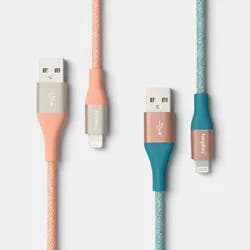 6ft USB-A to Lightning Braided Cable 2pk - heyday™ Deep Sage Peach