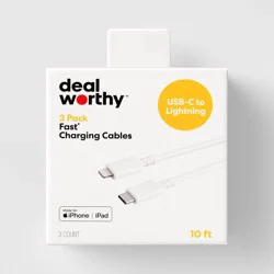 10ft USB C to Lightning 3pk Charging Cable - dealworthy™ - White