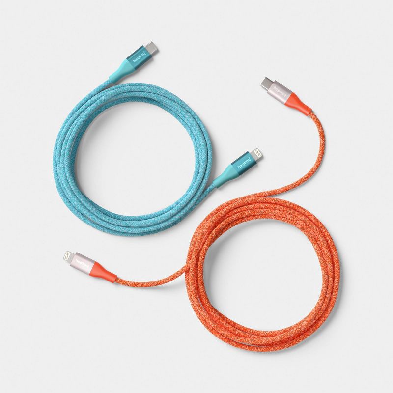 slide 3 of 3, 6ft USB-C to Lightning Braided Cable 2pk - heyday™ Turquoise Poppy, 6 ft, 2 ct