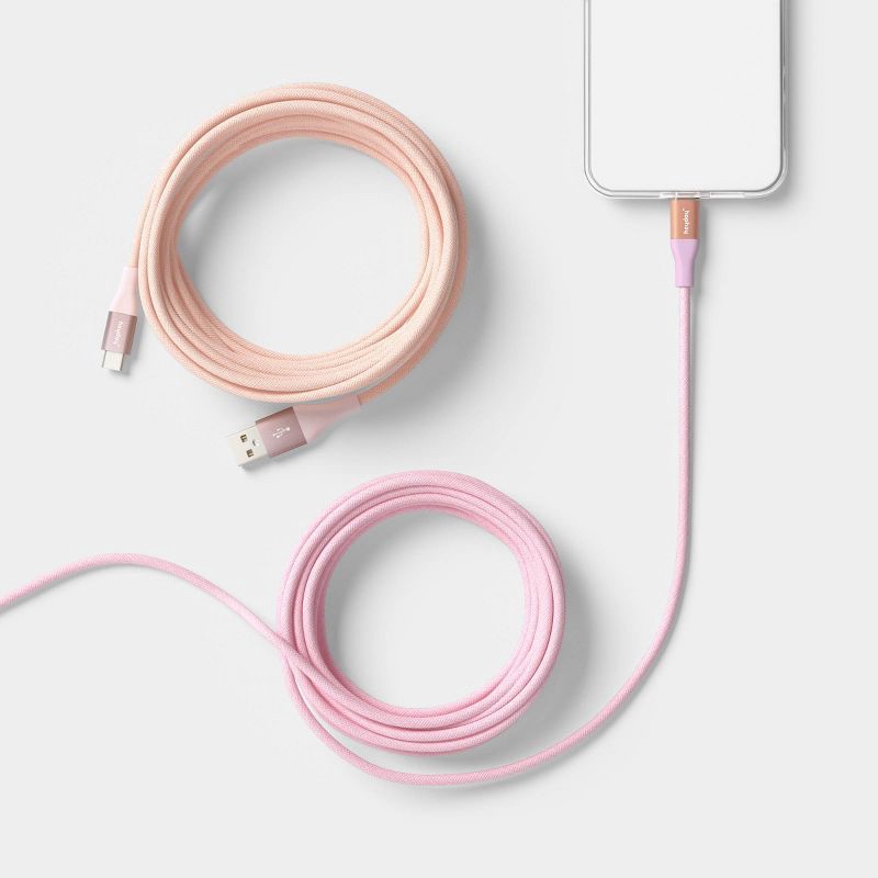 slide 2 of 3, 10ft USB-A to USB-C Braided Cable 2pk - heyday™ Bright Lilac Cosmetic Pink, 10 ft, 2 ct