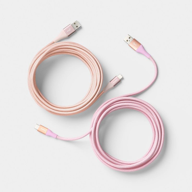 slide 3 of 3, 10ft USB-A to USB-C Braided Cable 2pk - heyday™ Bright Lilac Cosmetic Pink, 10 ft, 2 ct