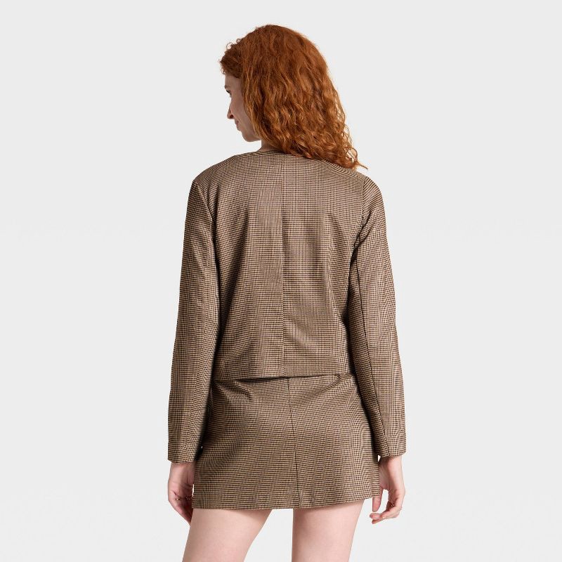 slide 2 of 3, Women's Woven Lady Jacket - A New Day™ Brown Plaid XS, 1 ct