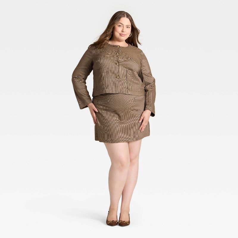 slide 3 of 3, Women's Woven Lady Jacket - A New Day™ Brown Plaid XXL, 1 ct