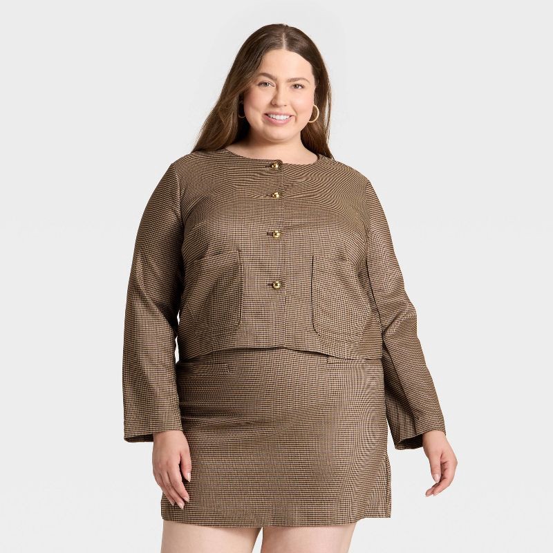 slide 1 of 3, Women's Woven Lady Jacket - A New Day™ Brown Plaid XXL, 1 ct