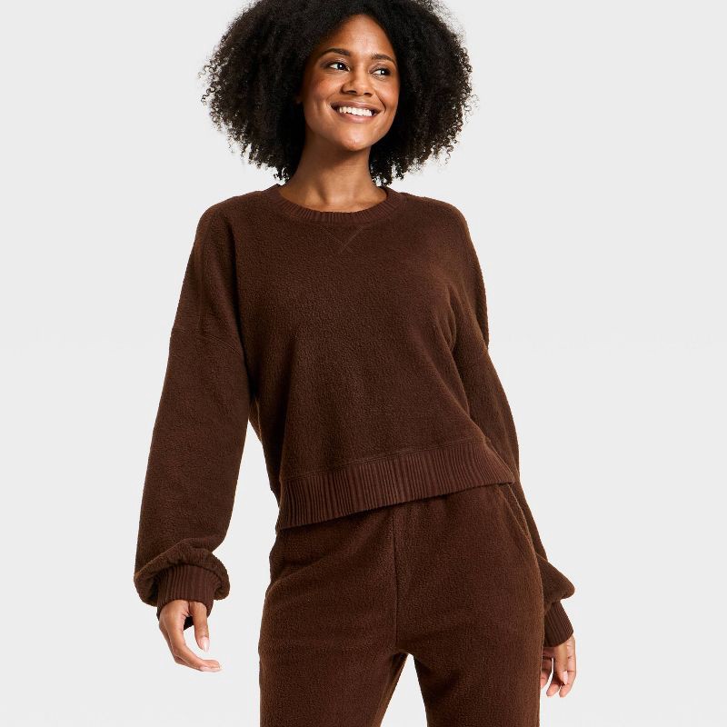 slide 3 of 3, Women's Teddy Pullover Sweatshirt - Auden™ Brown XXL, 1 ct