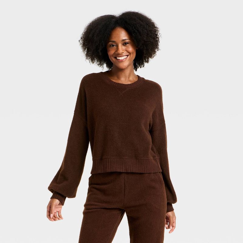 slide 1 of 3, Women's Teddy Pullover Sweatshirt - Auden™ Brown XXL, 1 ct