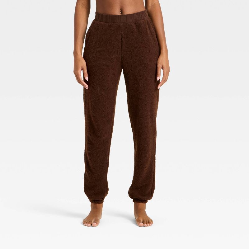 slide 1 of 3, Women's Teddy Jogger Pants - Auden™ Brown S, 1 ct