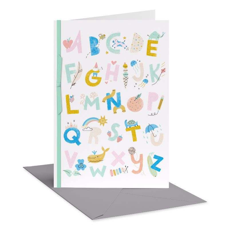 slide 1 of 4, American Greetings New Baby Congratulations Card Lifetime of Love Pastel Alphabet Includes Envelope, 1 ct