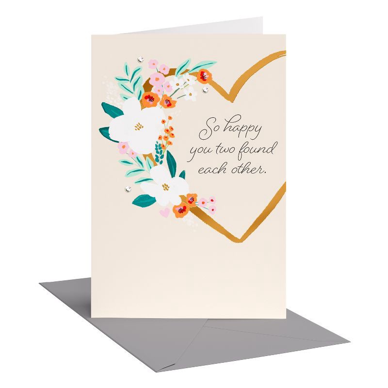slide 1 of 4, American Greetings Wedding Card for Couple So Happy You Found Each Other Floral Heart Includes Envelope, 1 ct