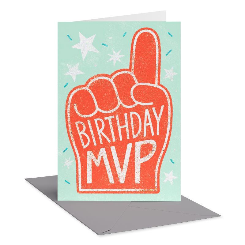 slide 1 of 4, American Greetings Kids' Birthday Card Birthday MVP Number One Foam Finger Includes Envelope, 1 ct