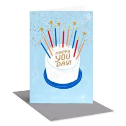 American Greetings Birthday Card for Him Happy You Day Gold and Blue Sparkles and Candles Includes Envelope