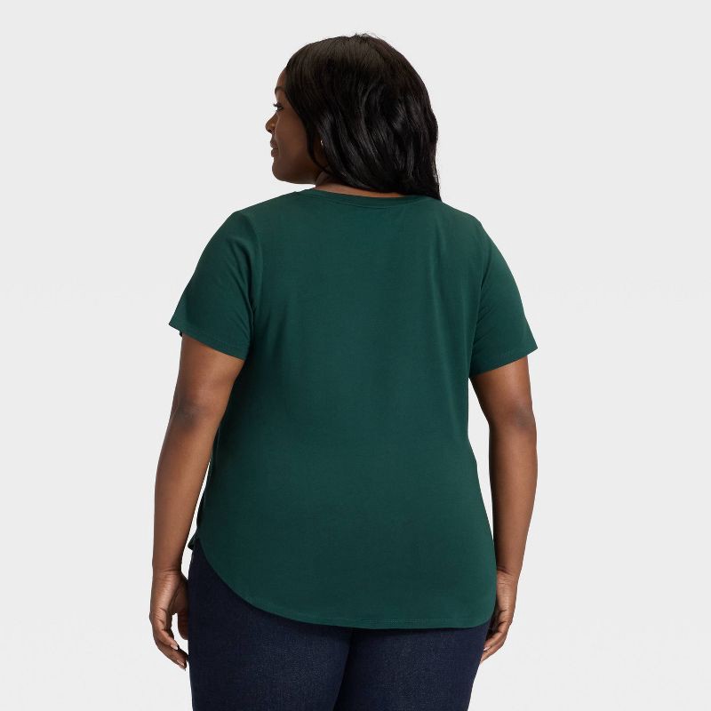 slide 2 of 3, Women's Short Sleeve Scoop Neck Drapey T-Shirt - Ava & Viv™ Dark Green 1X, 1 ct