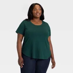 Women's Short Sleeve Scoop Neck Drapey T-Shirt - Ava & Viv™ Dark Green 1X
