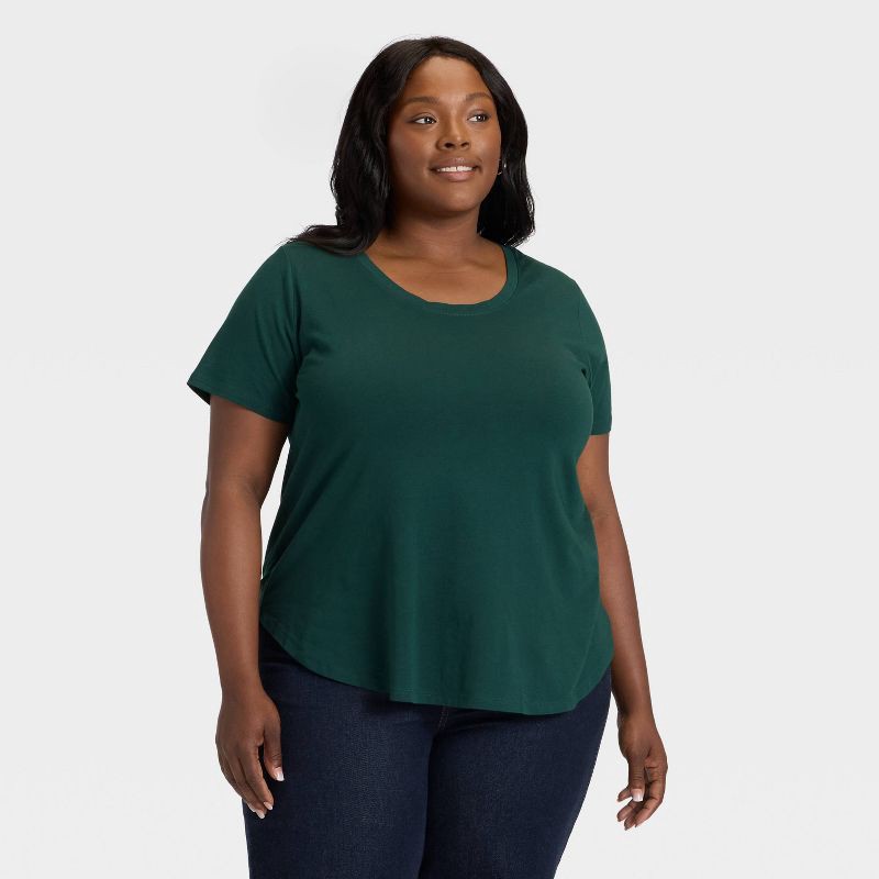 slide 1 of 3, Women's Short Sleeve Scoop Neck Drapey T-Shirt - Ava & Viv™ Dark Green 2X, 1 ct