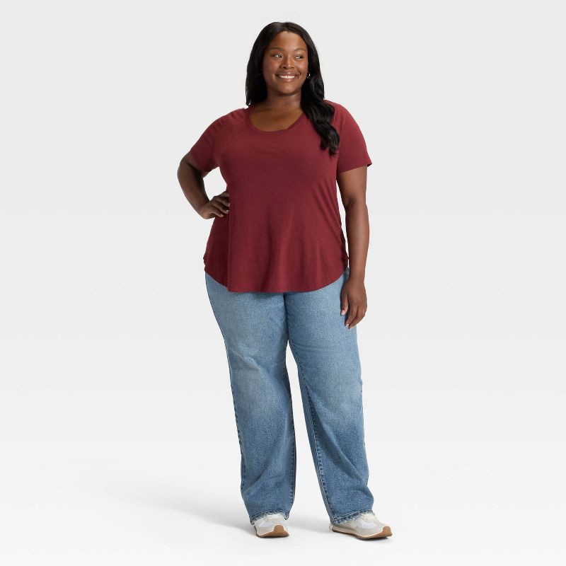 slide 3 of 3, Women's Short Sleeve Scoop Neck Drapey T-Shirt - Ava & Viv™ Dark Burgundy 1X, 1 ct