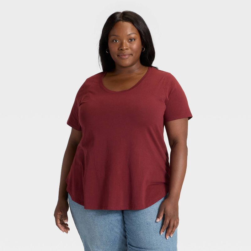 slide 1 of 3, Women's Short Sleeve Scoop Neck Drapey T-Shirt - Ava & Viv™ Dark Burgundy 1X, 1 ct