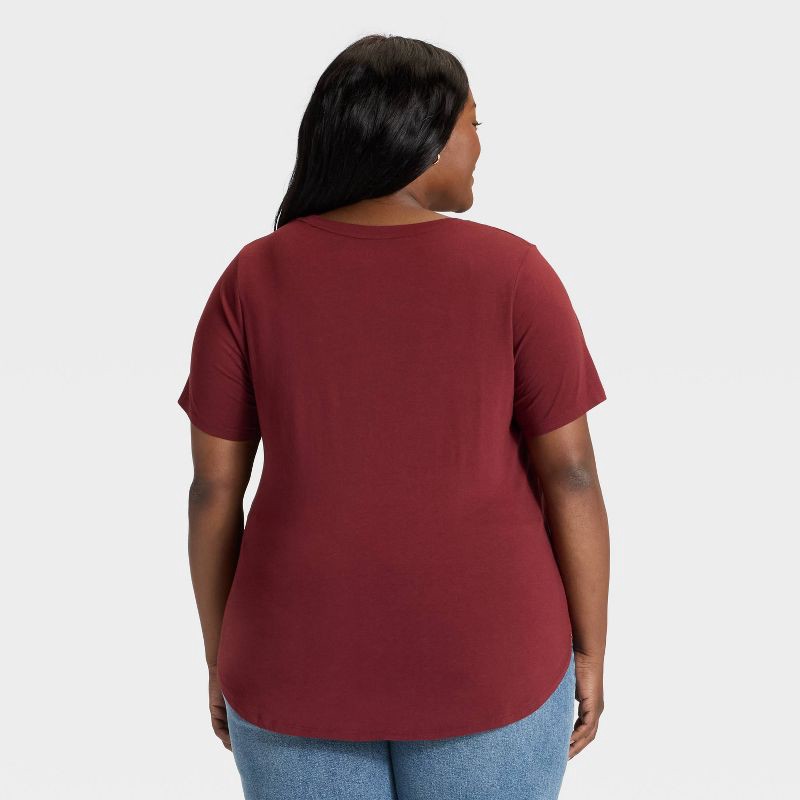 slide 2 of 3, Women's Short Sleeve Scoop Neck Drapey T-Shirt - Ava & Viv™ Dark Burgundy 3X, 1 ct