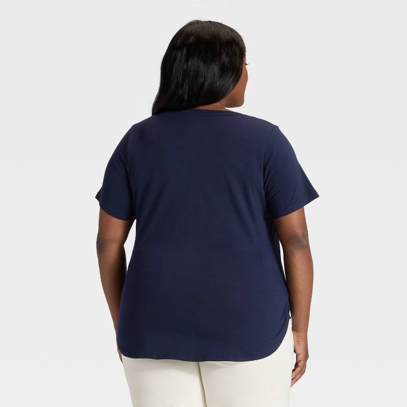 slide 2 of 3, Women's Short Sleeve Scoop Neck Drapey T-Shirt - Ava & Viv™ Navy Blue 1X, 1 ct