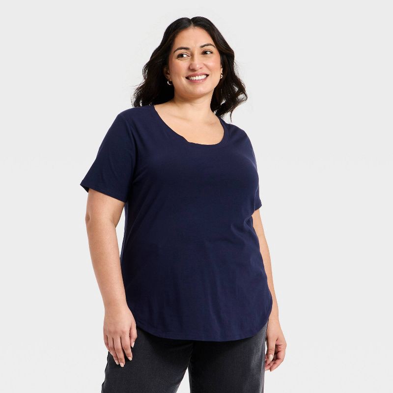 slide 1 of 3, Women's Short Sleeve Scoop Neck Drapey T-Shirt - Ava & Viv™ Navy Blue 1X, 1 ct
