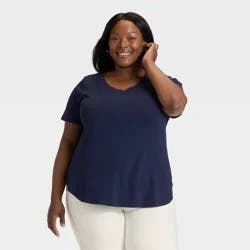 Women's Short Sleeve Scoop Neck Drapey T-Shirt - Ava & Viv™ Navy Blue 1X