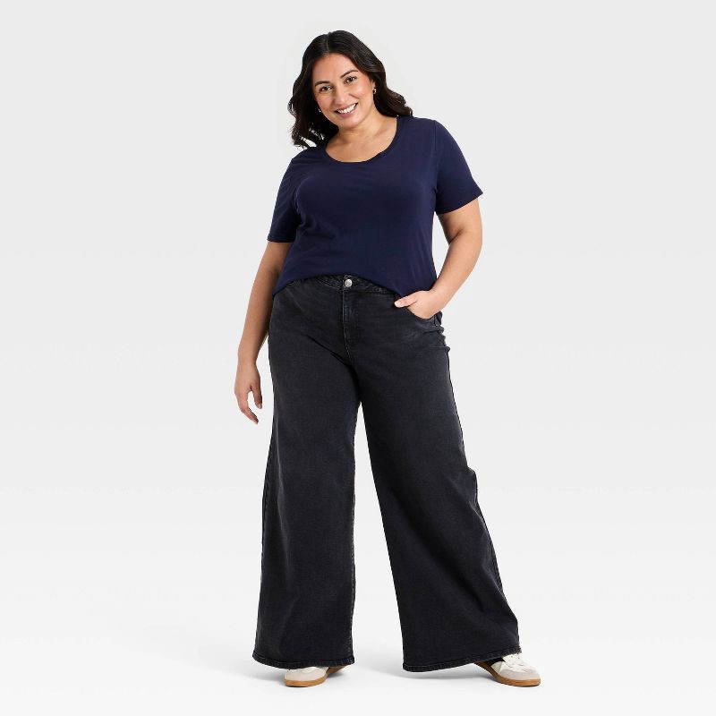 slide 3 of 3, Women's Short Sleeve Scoop Neck Drapey T-Shirt - Ava & Viv™ Navy Blue 2X, 1 ct