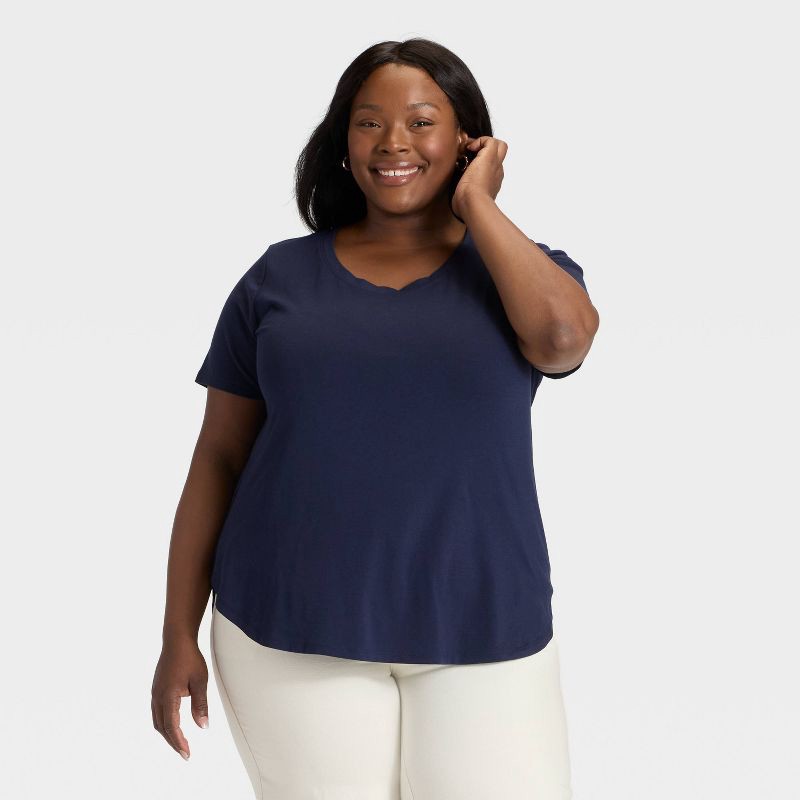 slide 1 of 3, Women's Short Sleeve Scoop Neck Drapey T-Shirt - Ava & Viv™ Navy Blue 2X, 1 ct