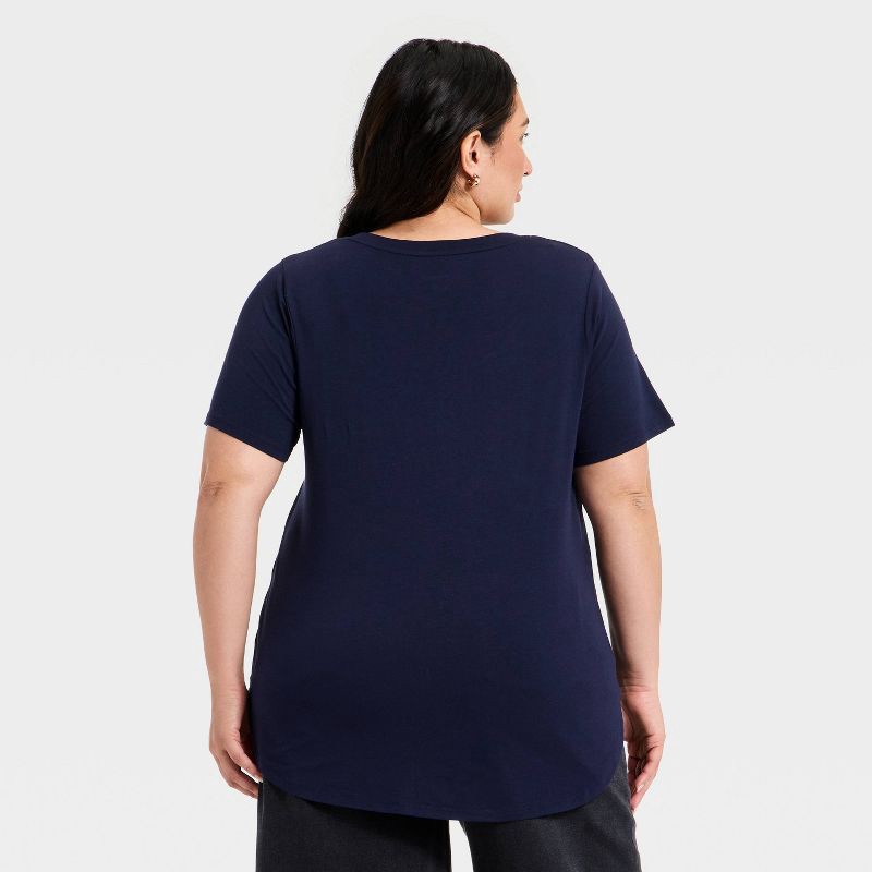 slide 2 of 3, Women's Short Sleeve Scoop Neck Drapey T-Shirt - Ava & Viv™ Navy Blue 3X, 1 ct