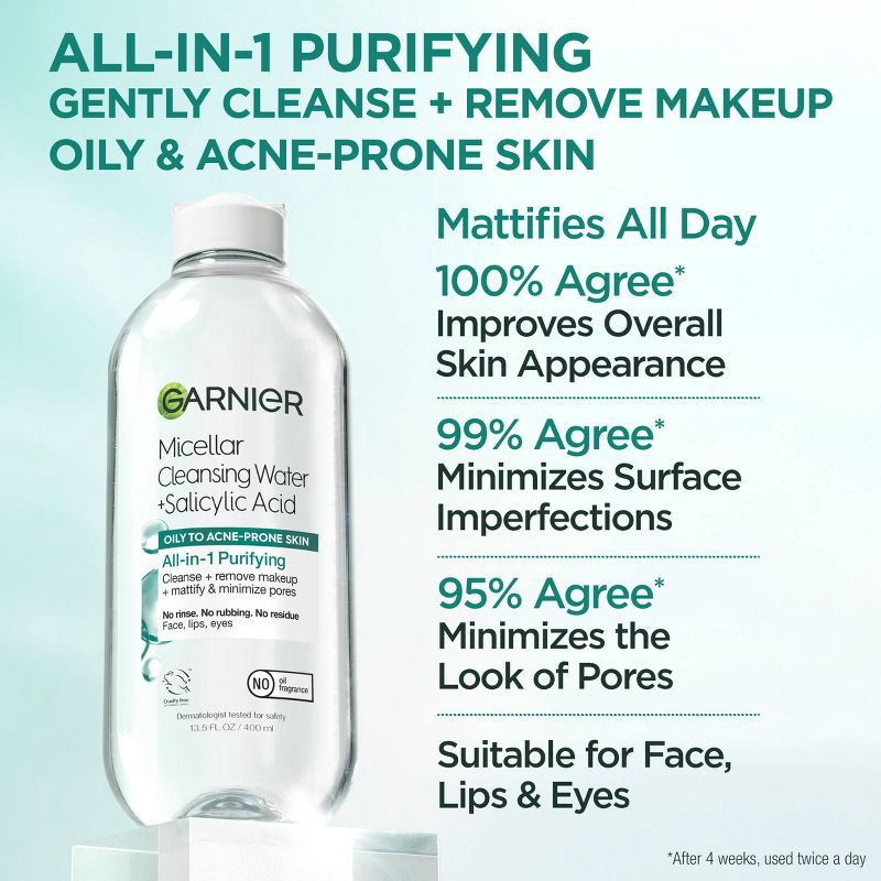 slide 5 of 8, Garnier Micellar Cleansing Water with Salicylic Acid - 23.7 fl oz, 23.7 fl oz