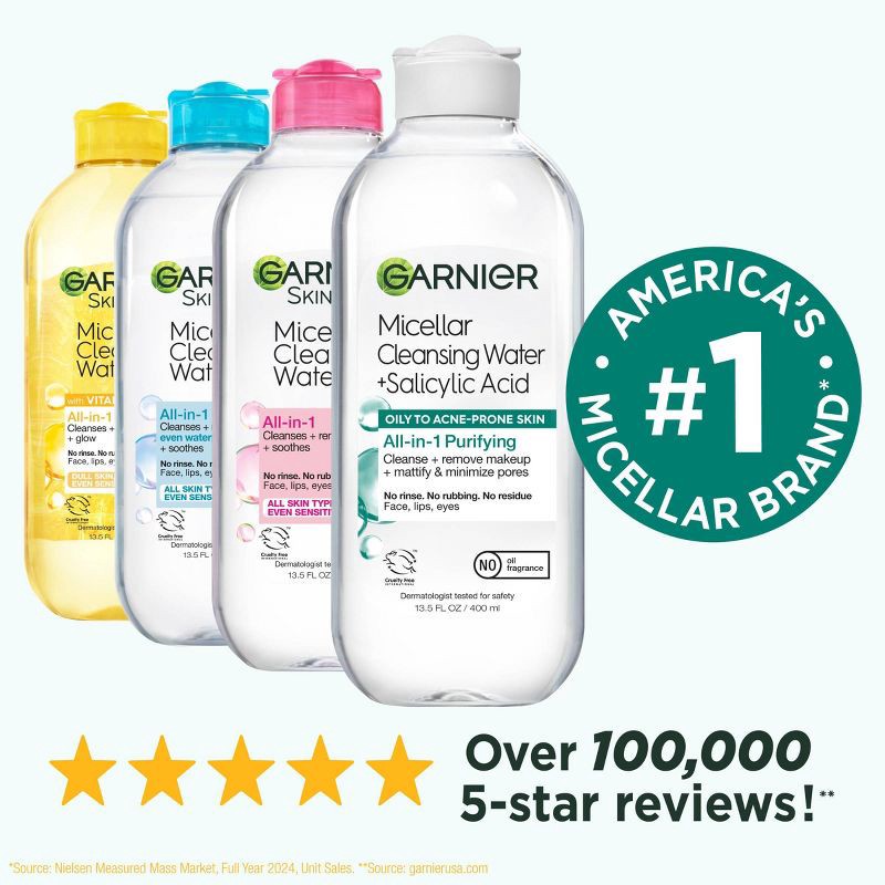 slide 7 of 8, Garnier Micellar Cleansing Water with Salicylic Acid - 23.7 fl oz, 23.7 fl oz