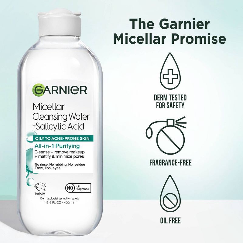 slide 8 of 8, Garnier Micellar Cleansing Water with Salicylic Acid - 23.7 fl oz, 23.7 fl oz