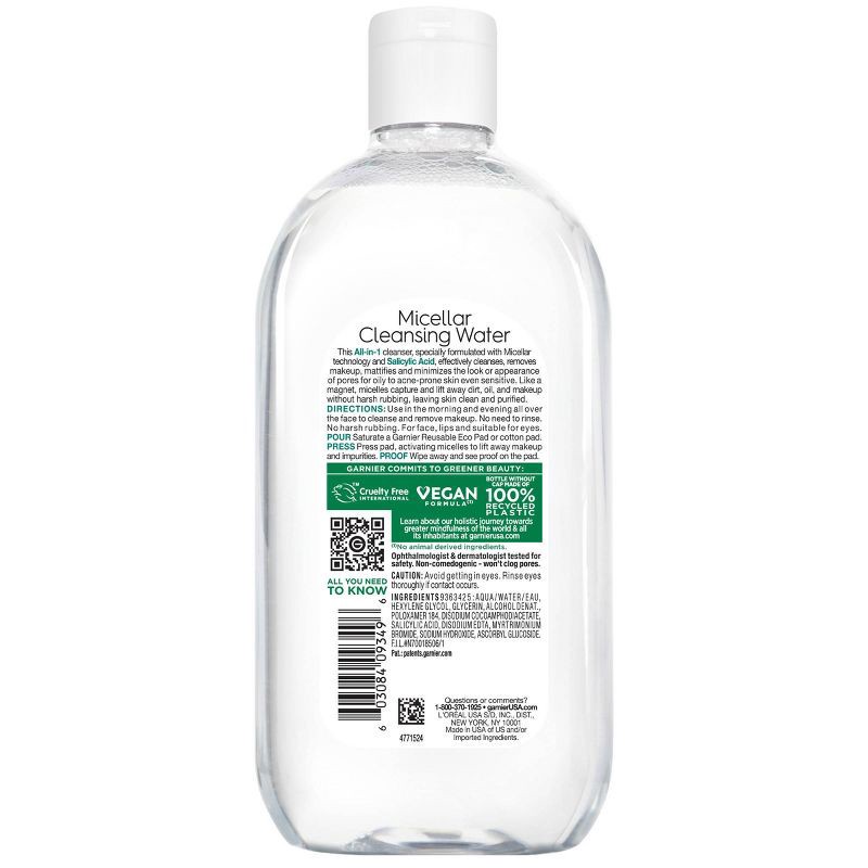 slide 2 of 8, Garnier Micellar Cleansing Water with Salicylic Acid - 23.7 fl oz, 23.7 fl oz