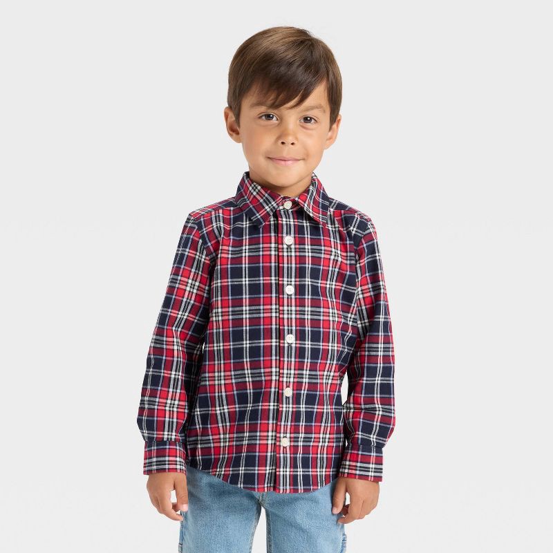 slide 1 of 4, OshKosh B'gosh Toddler Boys' Plaid Button-Down Shirt - Red 5T, 1 ct
